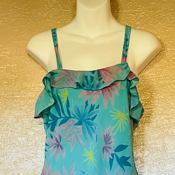 PRIVATE LUXURIES Asymmetric Tropical Floral Print Dress Medium As-Is - Picture 5 of 10